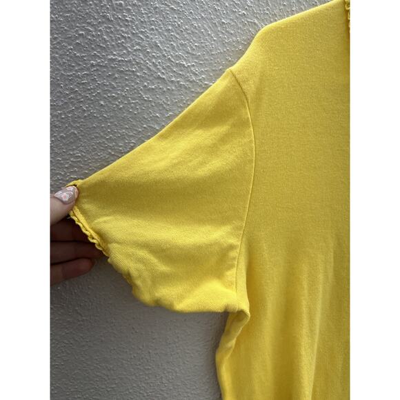 Basic Editions Womens Shirt Size Medium Yellow Solid Short Sleeve V-Neck - Picture 3 of 10